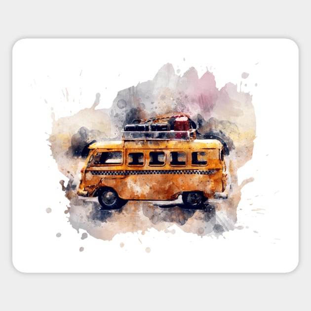 Retro Yellow Bus Watercolor Sticker by snapoutofit